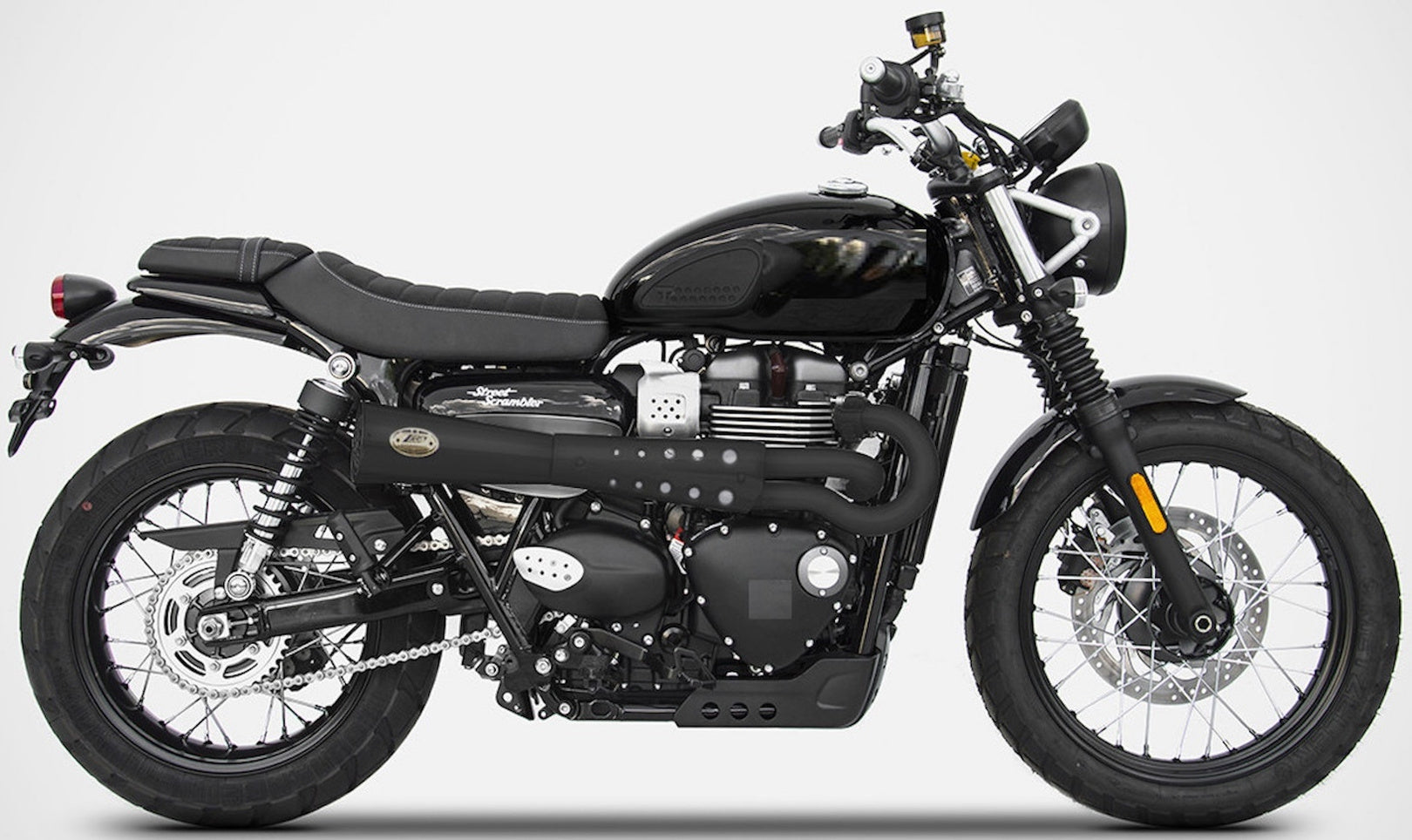 Complete Exhaust System Without Catalytic Converter And Without Sound Certification Tiger70 Steel Black Endcap Bronze - Zard Compatible With Triumph Street Scrambler 900 (2017-2023)