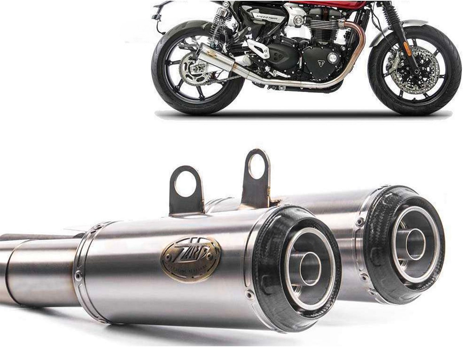 Exhaust Tip Without Sound Certification Sp Stainless Steel Endcap Carbon - Zard Compatible With Triumph Speed Twin 1200 (2019-2020)