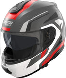 Klapphelm Travelling Für Motorrad Nolan N100-6 Lavagrau / Weiß / Rot Cinetico 361 Grösse M