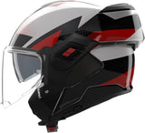 Flip-Up Travelling Motorcycle Helmet Nolan N120-1 White / Black / Red Ciclone 363 Size M